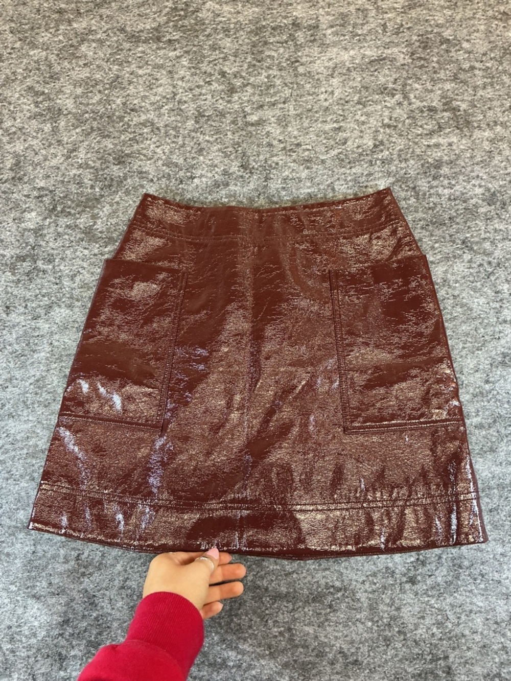 Maeve Maroon Faux Leather High Waist Mini Skirt 100% Polyester Sz 0P C10